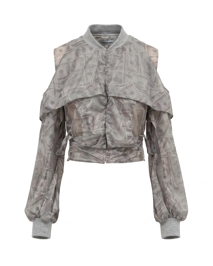 SILK TRANSPARENT DOLLAR PRINTED BOMBER