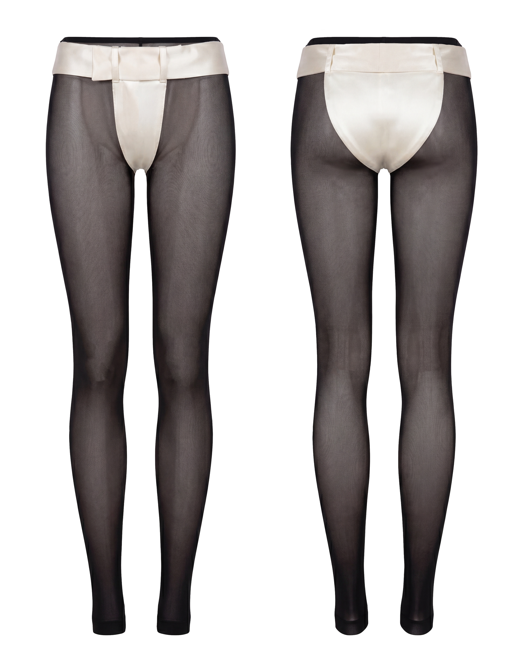 MESH AND SATIN BELTED LEGGINGS