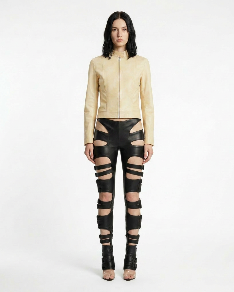 LEATHER CUT-OUT TROUSERS