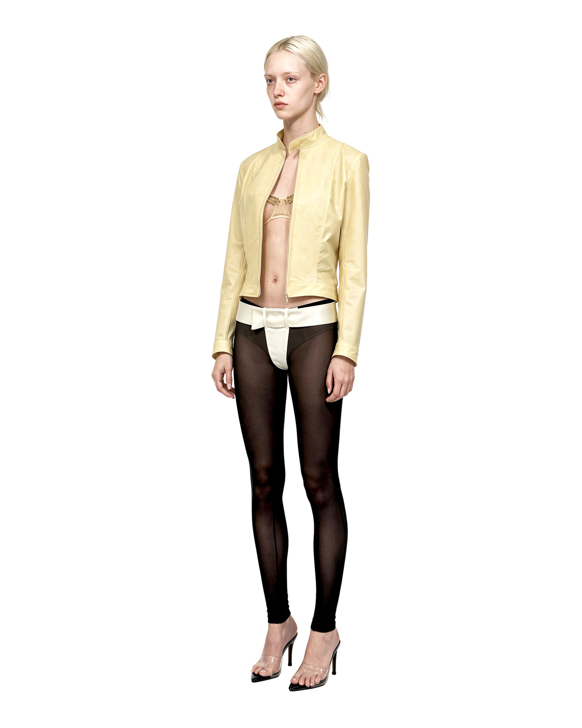 MESH AND SATIN BELTED LEGGINGS